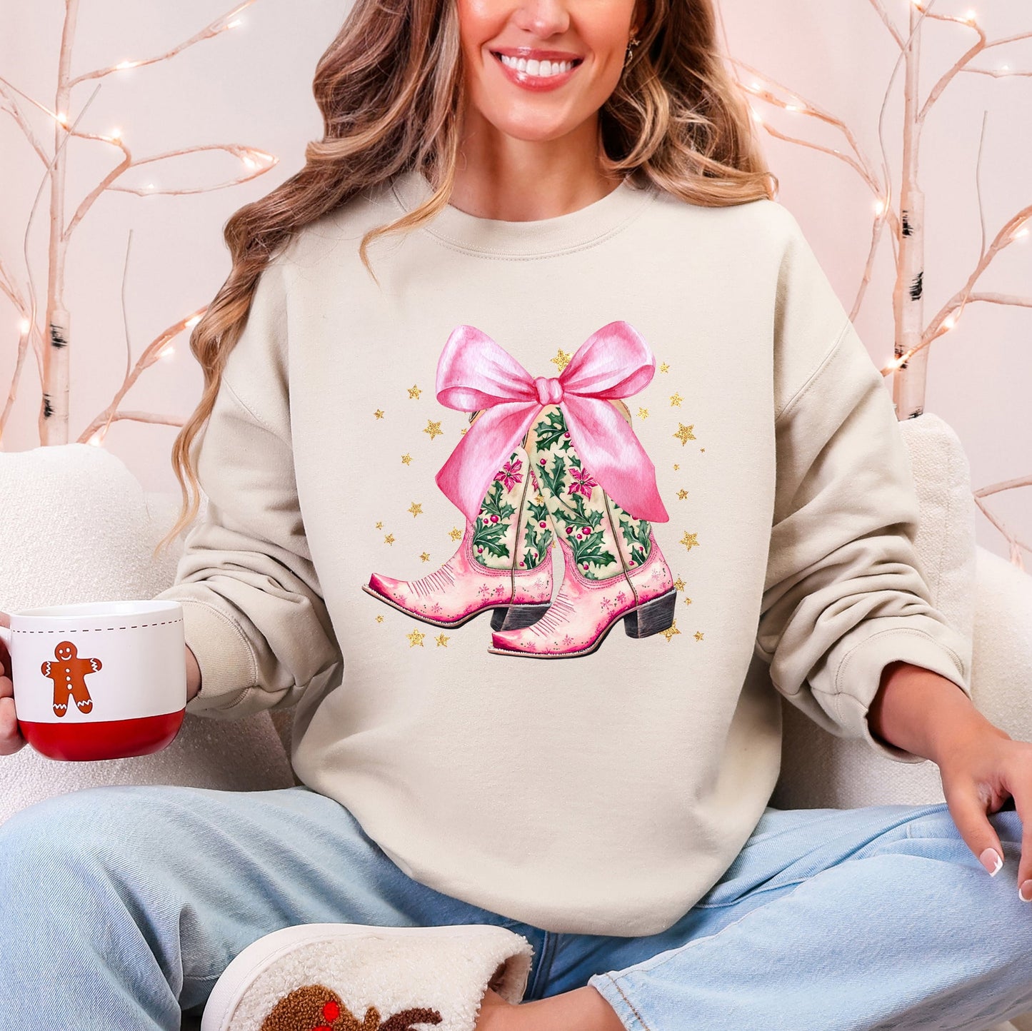 Cowgirl Christmas, Cowboy Boots, Country, Western, Santa, Ribbons, Bows Sweatshirt