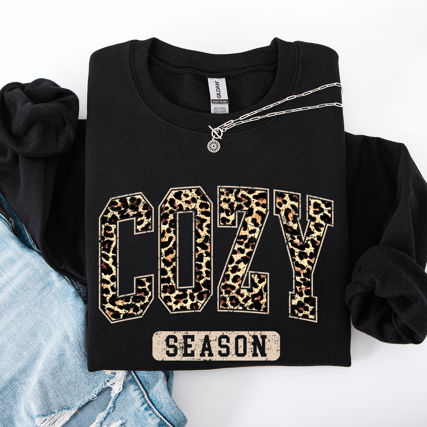 Cozy Season, Leopard Print, Halloween, Autumn, Fall Sweatshirt