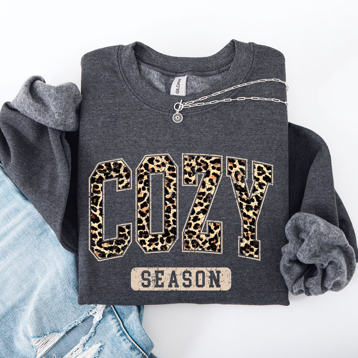Cozy Season, Leopard Print, Halloween, Autumn, Fall Sweatshirt