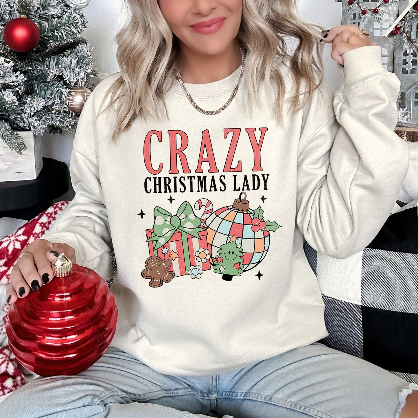 Crazy Christmas Lady Retro Sweatshirt