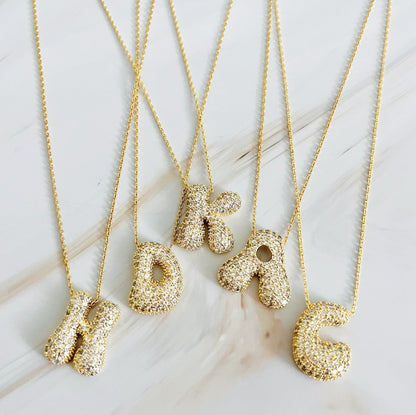 Crystal Bubble Initial Necklace - Aaria Tees