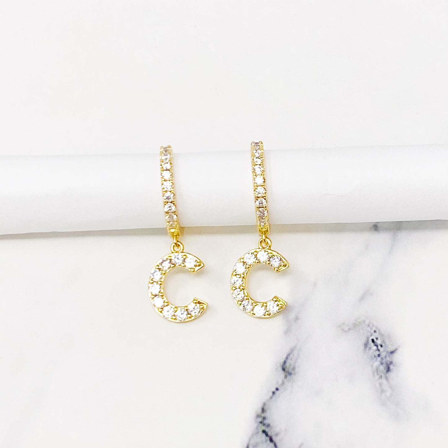 Crystal Initial Drop Earrings - Aaria Tees