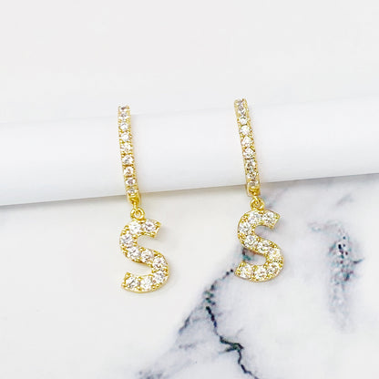 Crystal Initial Drop Earrings - Aaria Tees