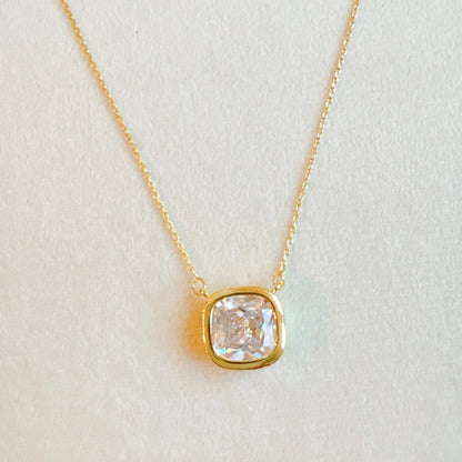 Cushion Cut Bezel Diamond Necklace - Aaria Tees