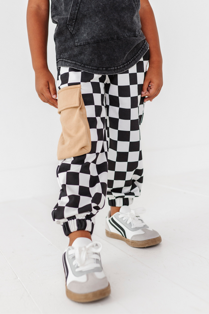Checkered Black+White Cargo Joggers