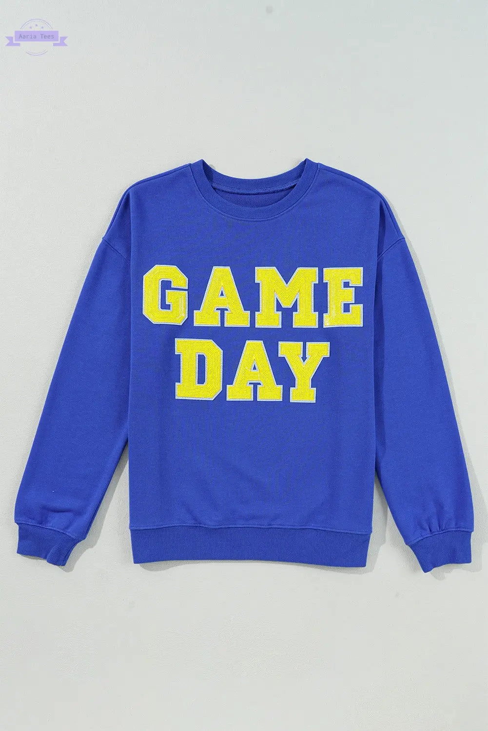 Dark Blue Game Day Crew Neck Graphic Pullover Sweatshirt Aaria Tees