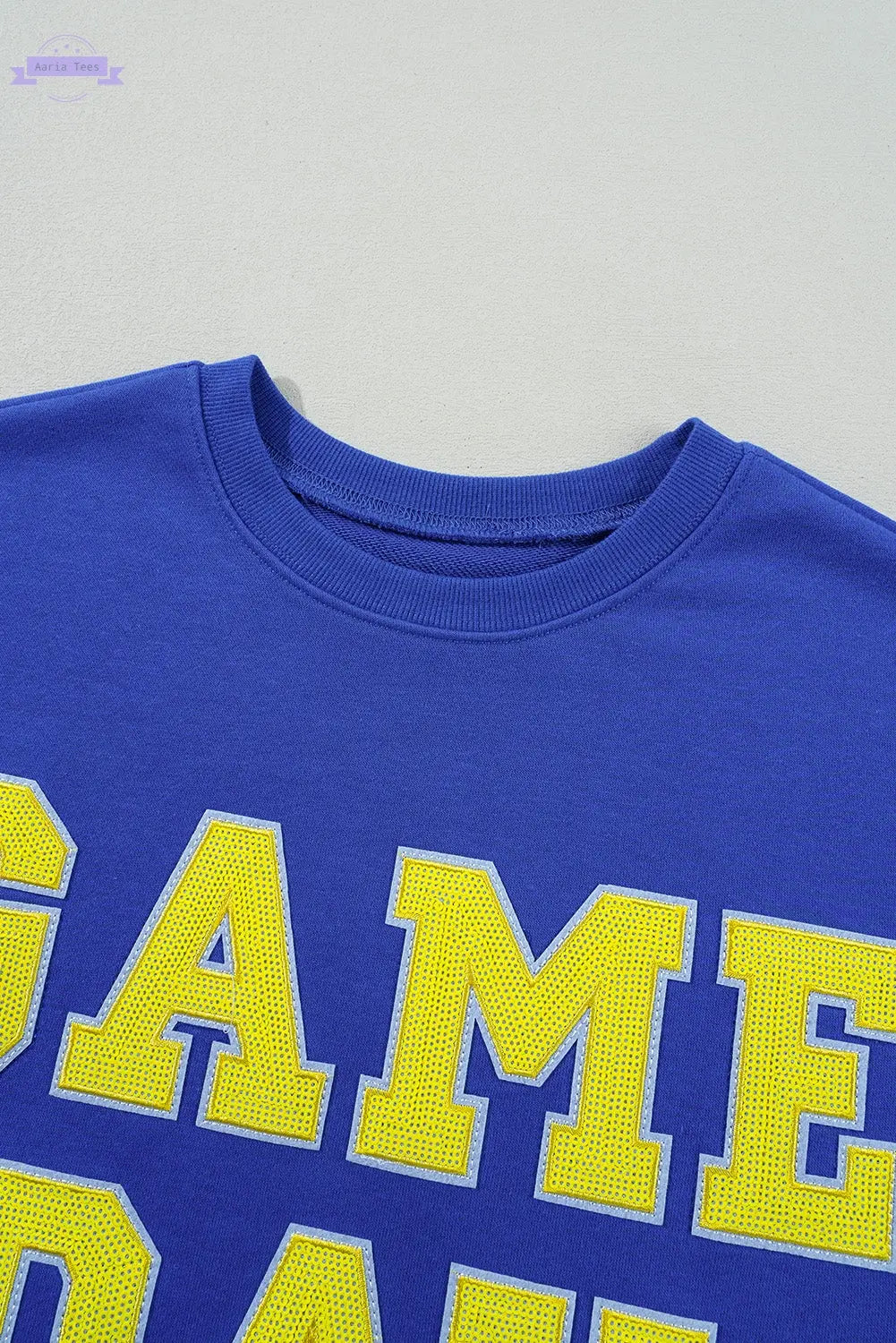 Dark Blue Game Day Crew Neck Graphic Pullover Sweatshirt Aaria Tees