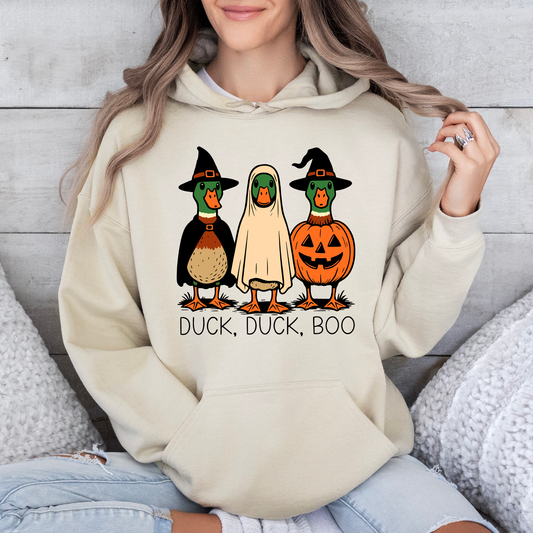 Duck Duck Boo, Funny Goose Halloween, Silly Duck Ghost, Witch, Trick or Treat, Spooky Season, Graphic Hoodie, Hooded Sweatshirt