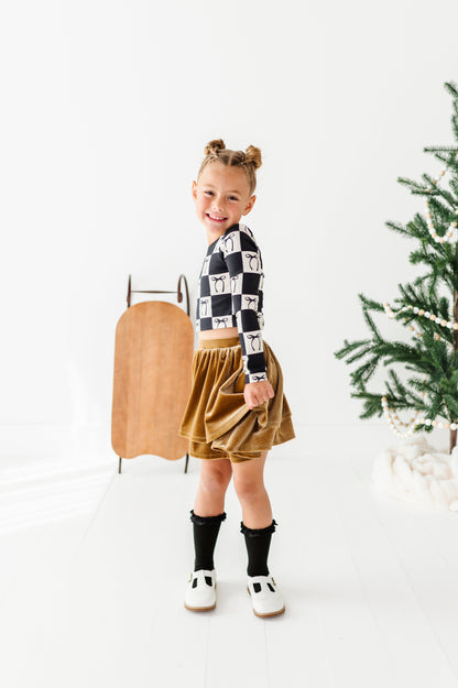 Checkered Bow | CROPPED Bow Back Long Sleeve Top