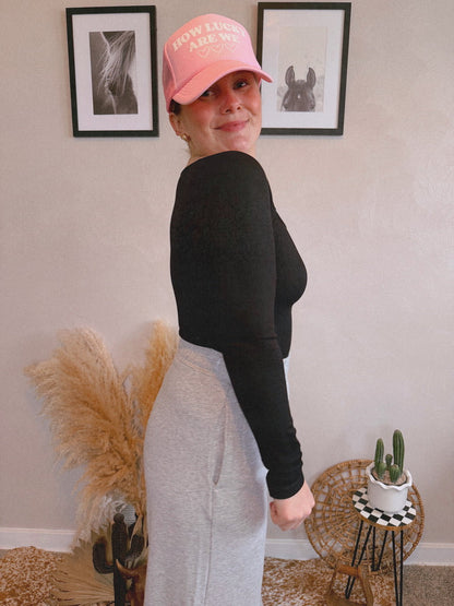 ELLA RIBBED TOP: BLACK
