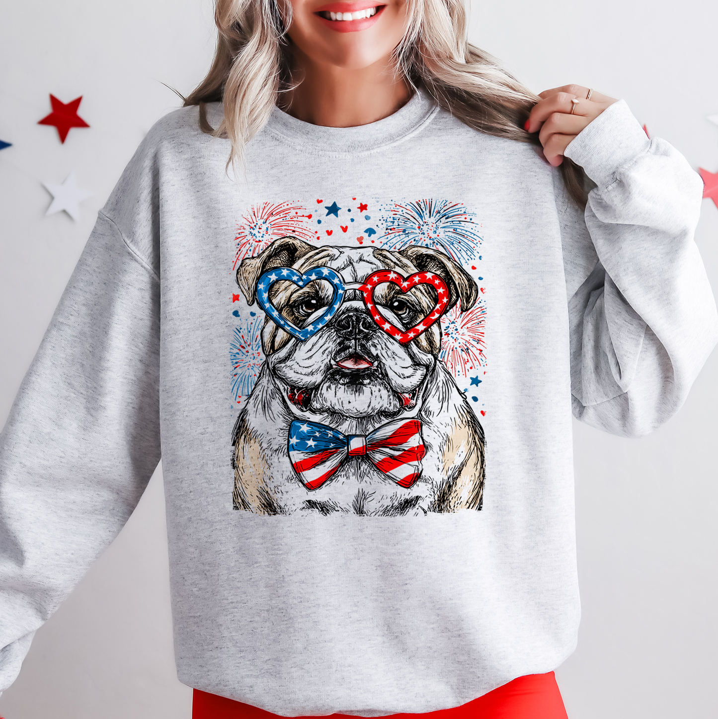 English Bulldog Patriotic Dog, USA, America, Pet Lover, 4th of July Sweatshirt