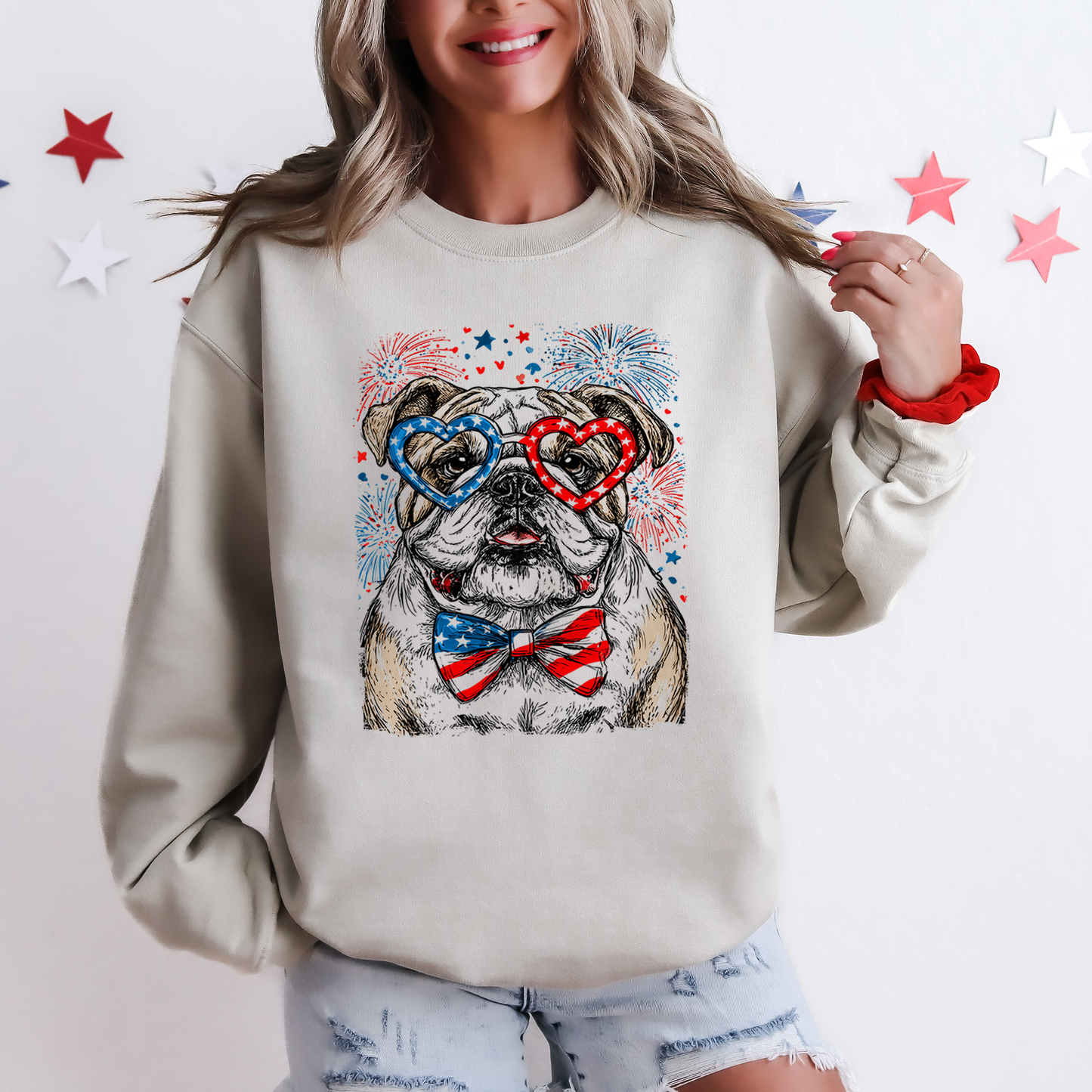 English Bulldog Patriotic Dog, USA, America, Pet Lover, 4th of July Sweatshirt