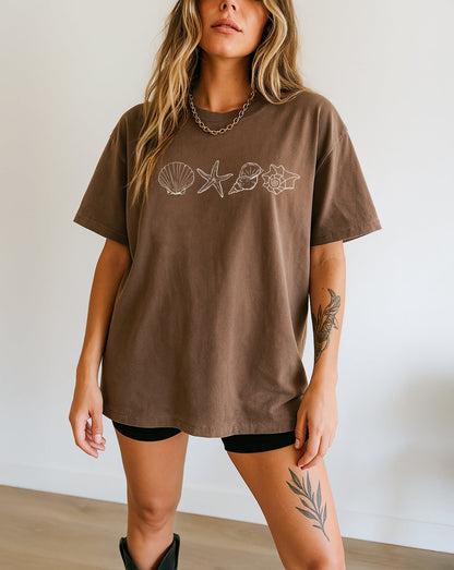 Seashell Starfish Beach Summer Vacation Nature Camping Hiking Comfort Colors T Shirt