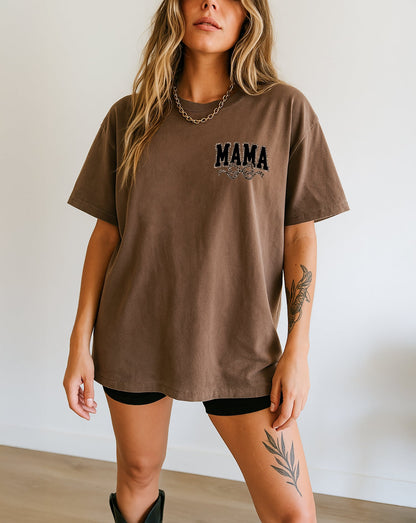 Mama Leopard Ribbon Comfort Colors T Shirt (Left Chest)