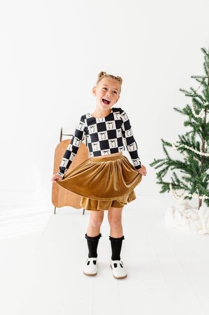 Checkered Bow | CROPPED Bow Back Long Sleeve Top