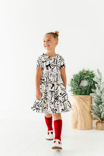 Cream Preppy Bow | Collard Twirl Dress