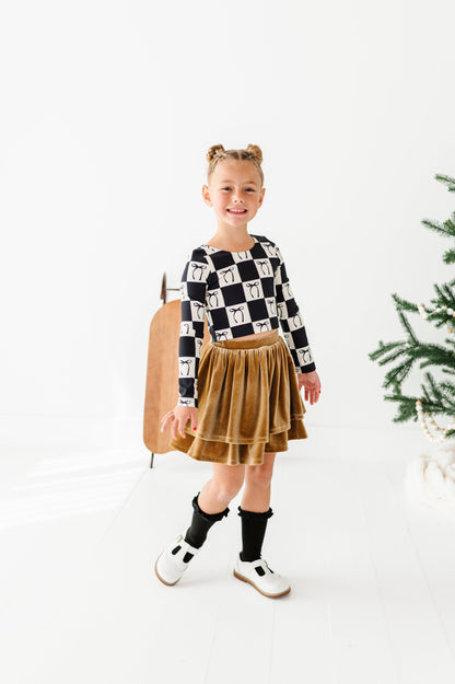 Checkered Bow | CROPPED Bow Back Long Sleeve Top