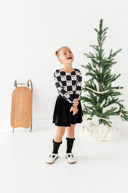 Checkered Bow | CROPPED Bow Back Long Sleeve Top