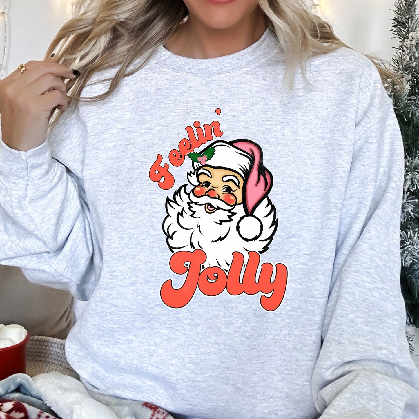 Feeling Jolly Retro Santa Christmas Sweatshirt