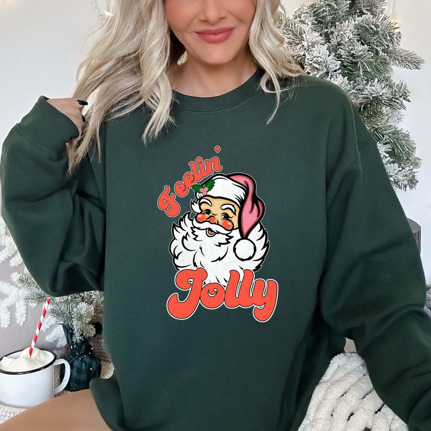 Feeling Jolly Retro Santa Christmas Sweatshirt