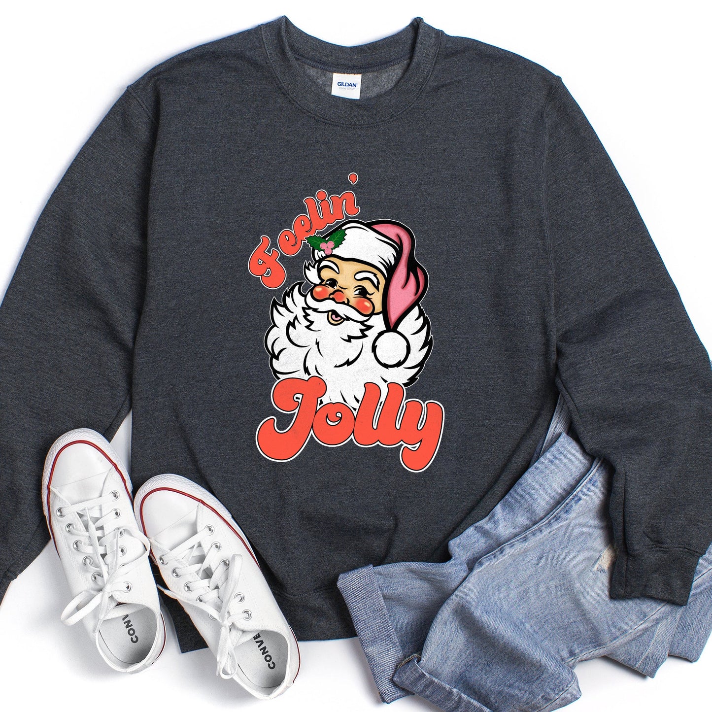 Feeling Jolly Retro Santa Christmas Sweatshirt