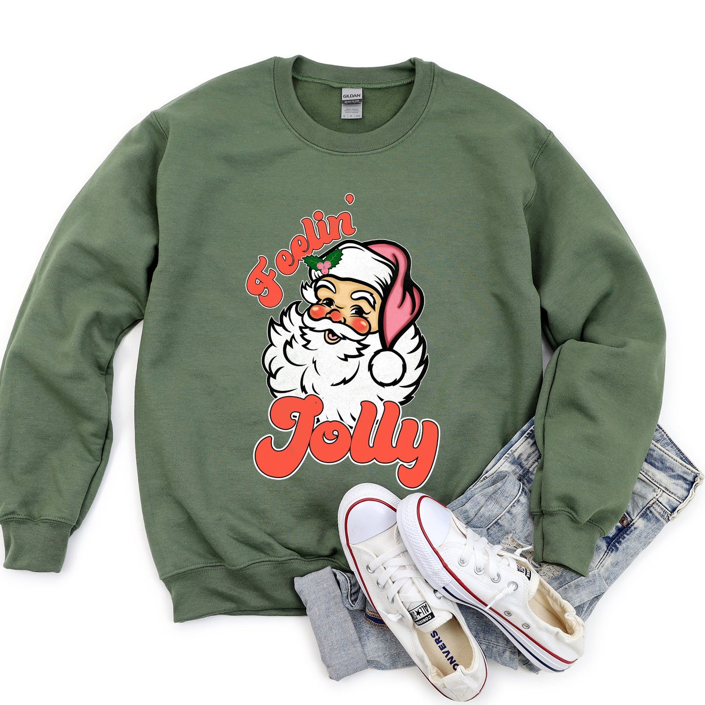 Feeling Jolly Retro Santa Christmas Sweatshirt