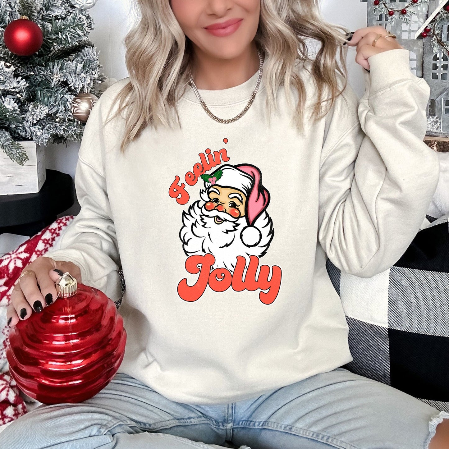 Feeling Jolly Retro Santa Christmas Sweatshirt