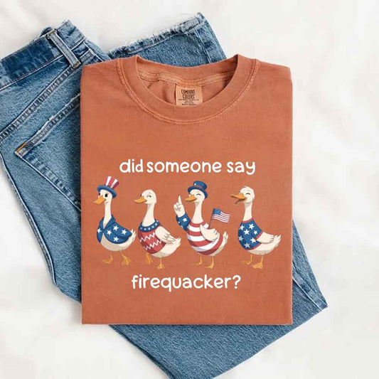 Firequacker Goose Comfort Colors Tee – Funny Vintage 4th of July Shirt