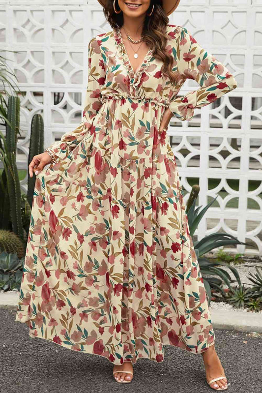 Floral Frill Maxi Dress - Aaria Tees