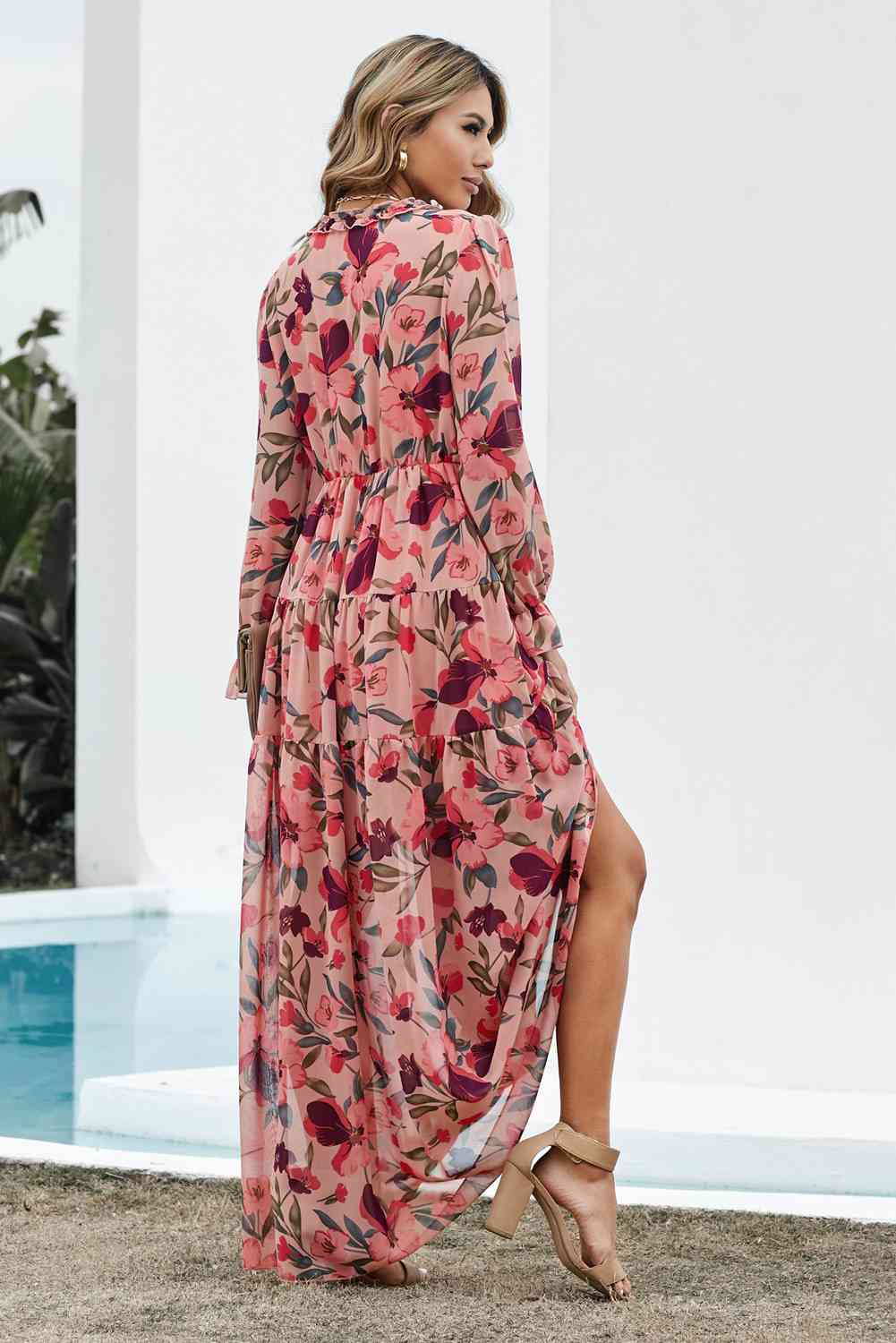 Floral Frill Maxi Dress - Aaria Tees