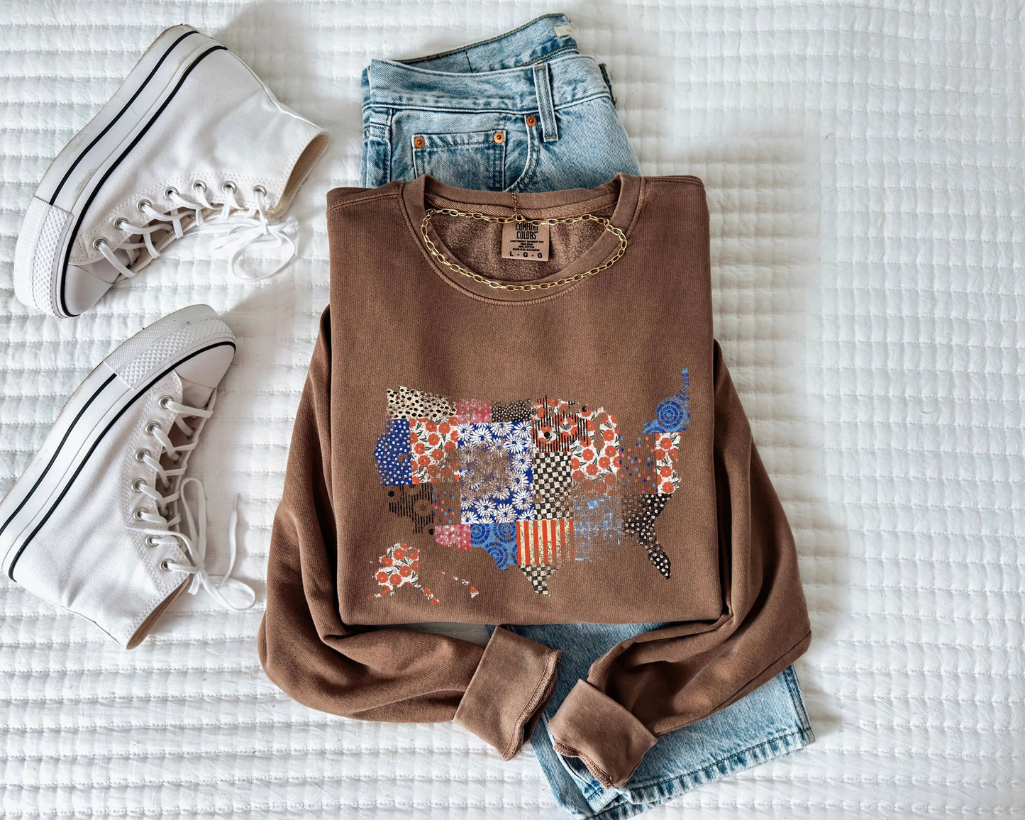 Floral United States Flag Great America Garment Dyed Comfort Colors Sweatshirt