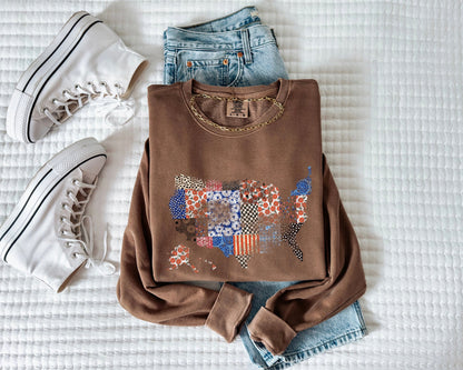 Floral United States Flag Great America Garment Dyed Comfort Colors Sweatshirt