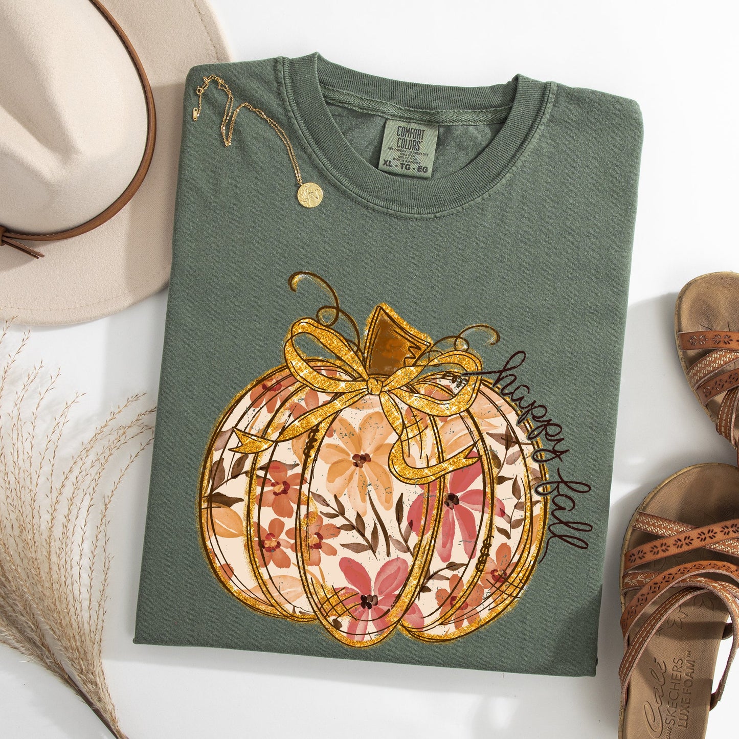 Floral Pumpkin, Happy Fall, Flowers, Autumn, Thanksgiving Tshirt Comfort Colors T-Shirt