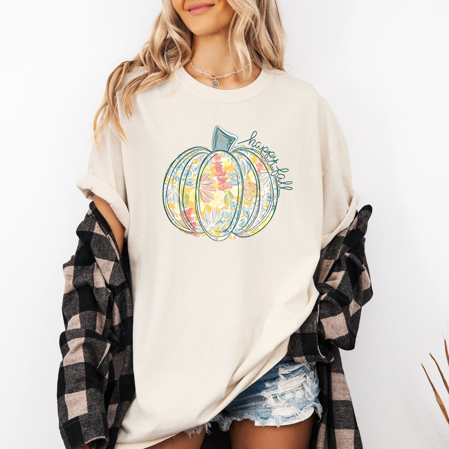 Floral Pumpkin, Happy Fall, Pastels, Flowers, Autumn, Thanksgiving Tshirt Comfort Colors T-Shirt