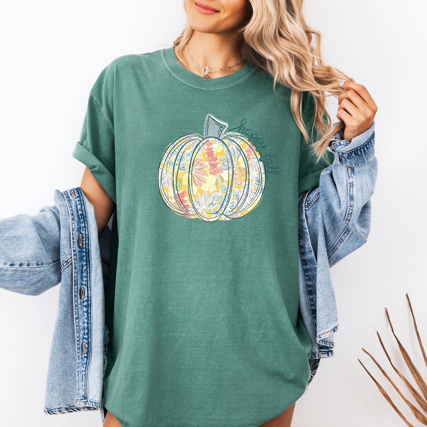 Floral Pumpkin, Happy Fall, Pastels, Flowers, Autumn, Thanksgiving Tshirt Comfort Colors T-Shirt