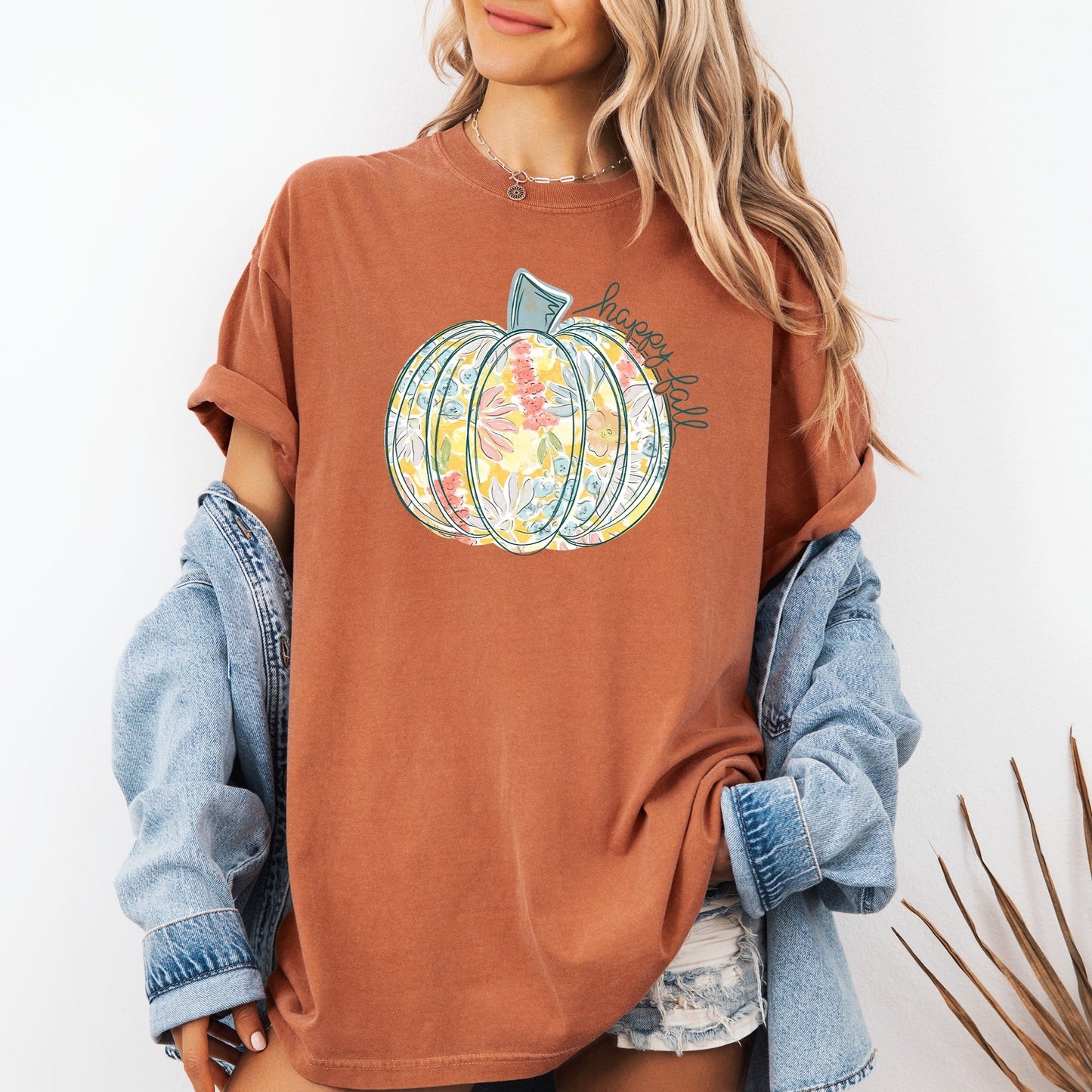 Floral Pumpkin, Happy Fall, Pastels, Flowers, Autumn, Thanksgiving Tshirt Comfort Colors T-Shirt