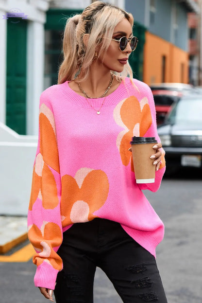 Flower Pattern Slouchy Sweater - Aaria Tees