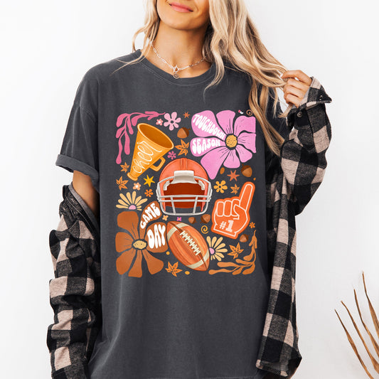 Football, Floral, Girly, Sports, Game Day, Big Game, Touchdown, Tailgate Party Tshirt Comfort Colors T-Shirt