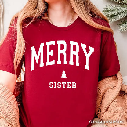 Merry Sister Retro Christmas T-Shirt, Matching Family Holiday Tee