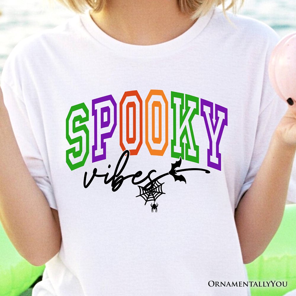 Spooky Vibes Sports Lettering T-Shirt, Colorful Halloween Tee