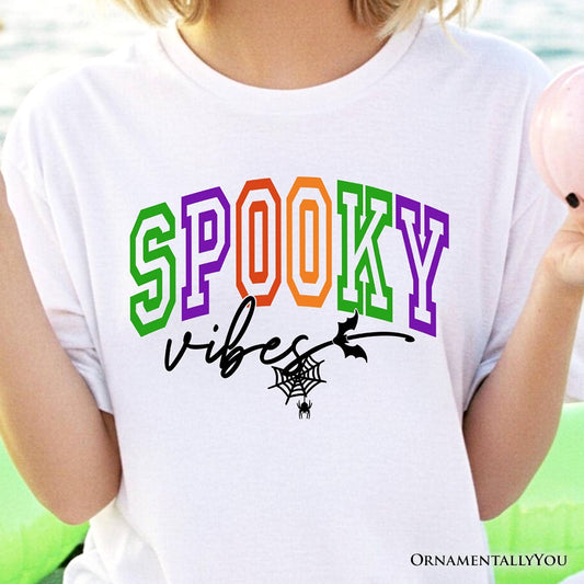 Spooky Vibes Sports Lettering T-Shirt, Colorful Halloween Tee