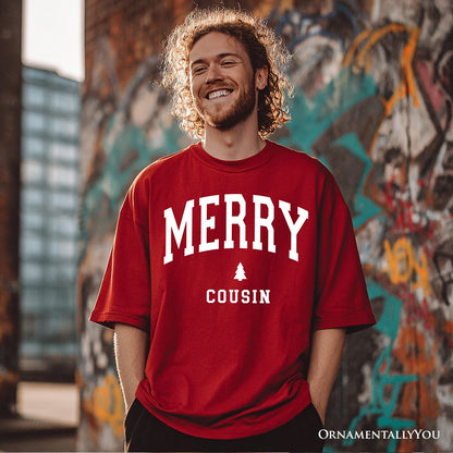 Merry Cousin Retro Christmas T-Shirt, Matching Family Holiday Tee