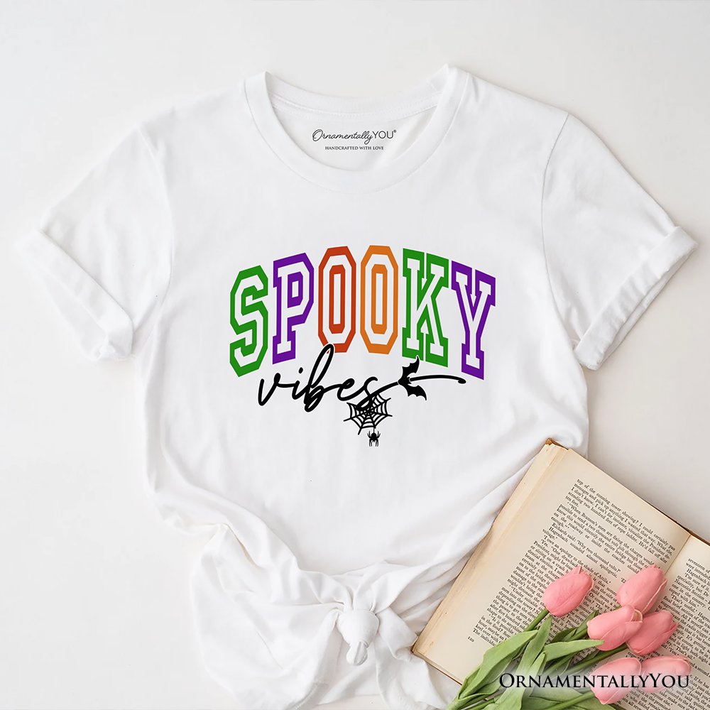 Spooky Vibes Sports Lettering T-Shirt, Colorful Halloween Tee