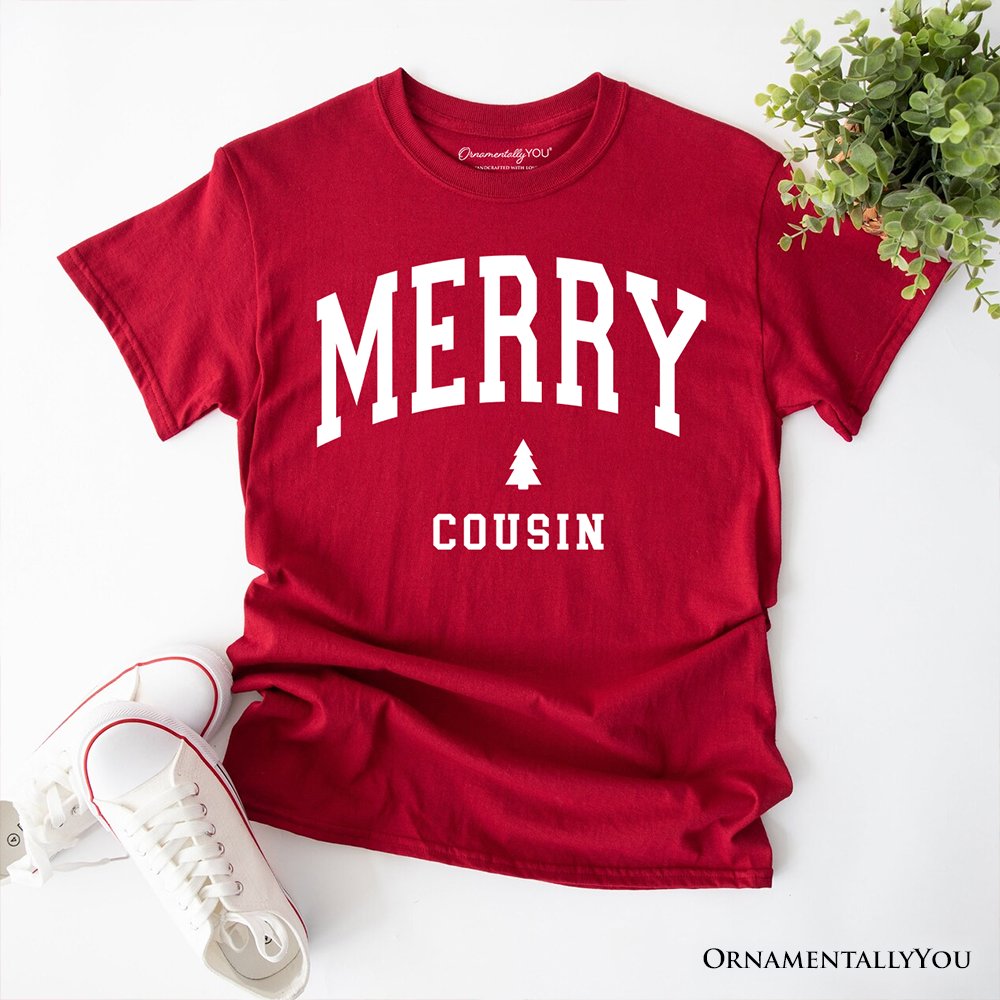 Merry Cousin Retro Christmas T-Shirt, Matching Family Holiday Tee
