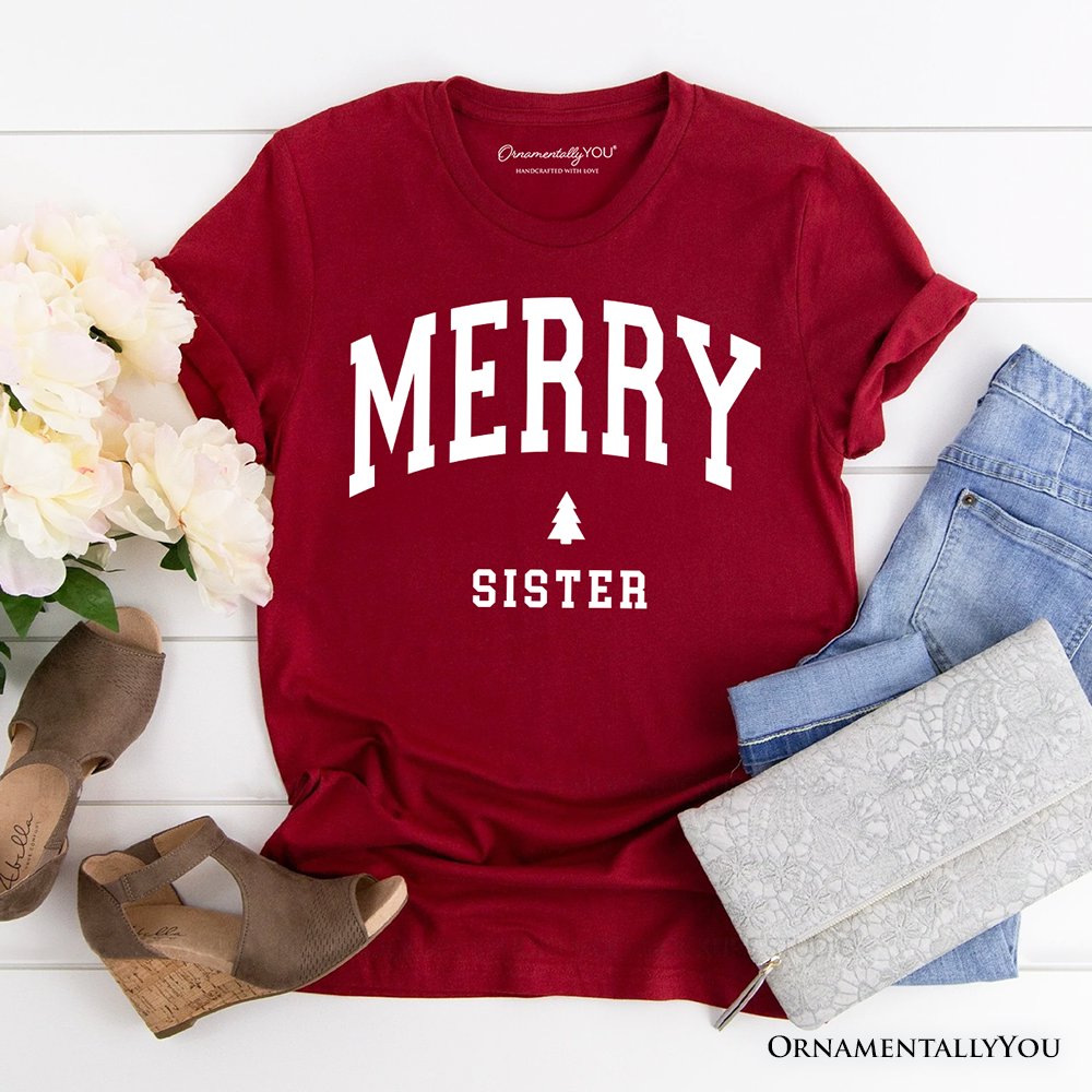 Merry Sister Retro Christmas T-Shirt, Matching Family Holiday Tee
