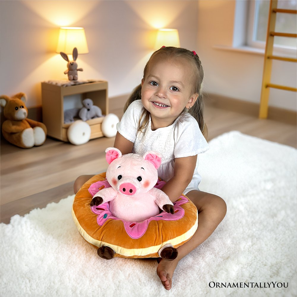 Ollie Oinker the Pig Plushie, Adorable 12" Donut Ring Stuffed Animal for Kids’ Gifts