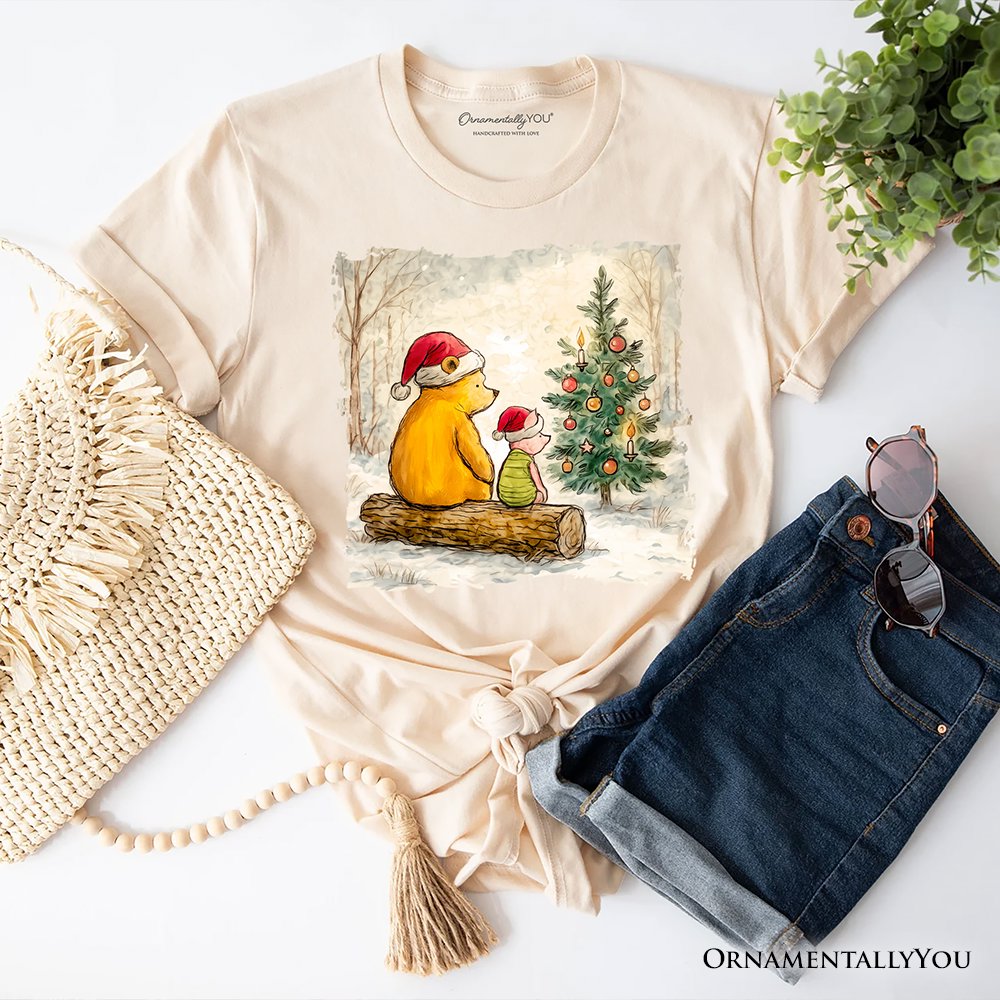 Pooh Bear Christmas With Friends T-Shirt, Cozy Heartwarming Holiday Tee