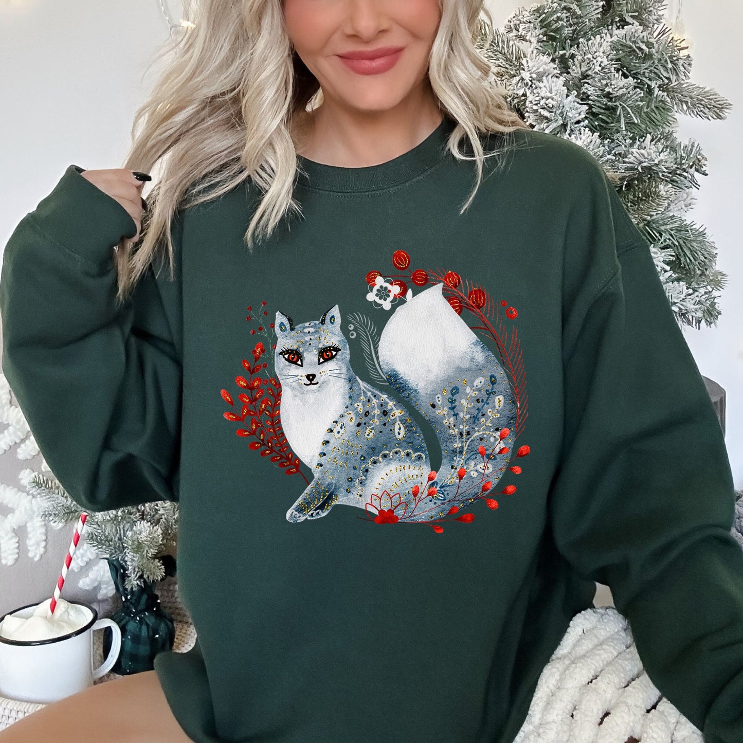 Fox, Folk Art Scandinavian Christmas Sweatshirt