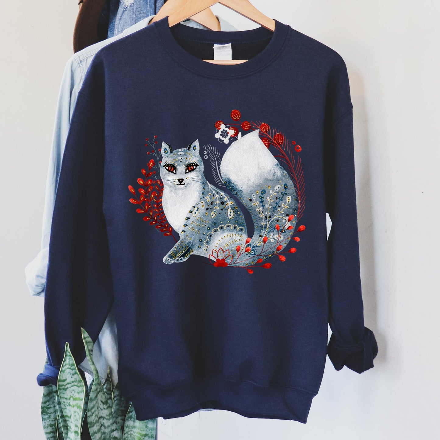 Fox, Folk Art Scandinavian Christmas Sweatshirt