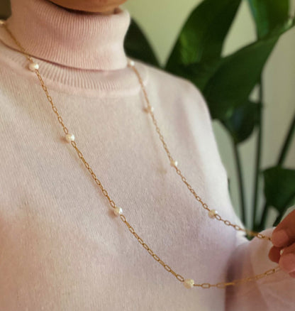 Freshwater Pearl Long Chain Necklace - Aaria Tees